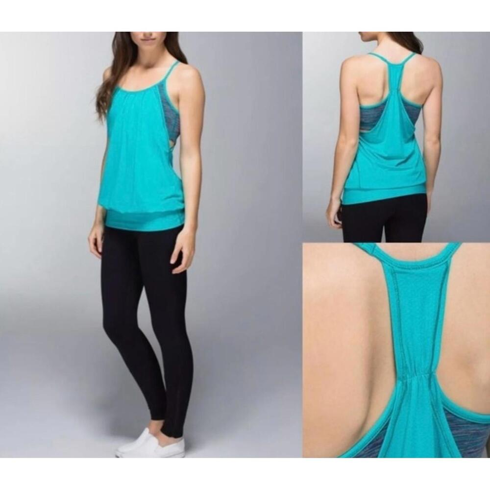 Lululemon No Limits Tank Top Green Built In Bra Padded Racerback Women's Size 6